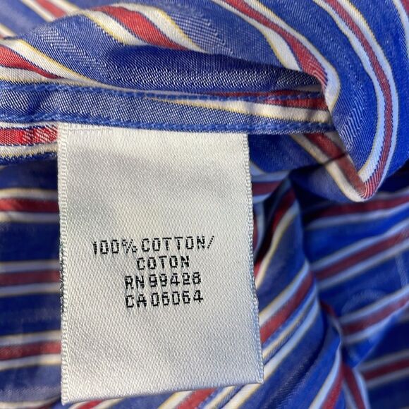 Bugatchi Shaped Fit Button Up Shirt Stripes Blue Red 3X - Picture 11 of 12
